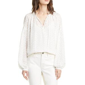 FRAME Spot Jacquard Silk Blend Peasant Top